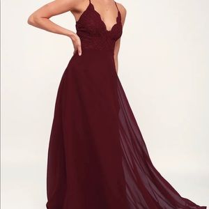Lulu’s Madalyn Burgundy Lace Maxi Dress